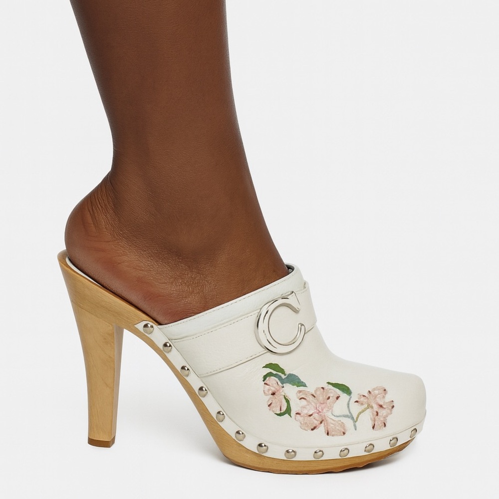 Rare Vintage DIOR by John Galliano White Embroidered Floral Print Clogs … - Picture 4 of 14